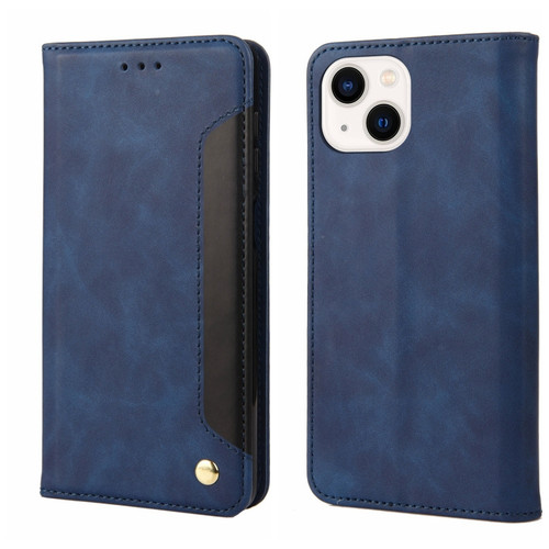 iPhone 14 Skin Feel Splicing Leather Phone Case  - Blue