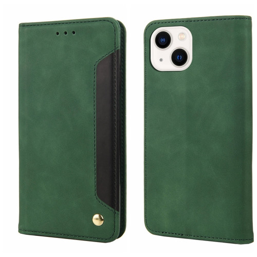 iPhone 14 Skin Feel Splicing Leather Phone Case  - Green