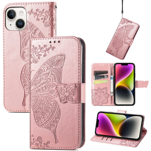 iPhone 14 Butterfly Embossing Leather Case  - Rose Gold