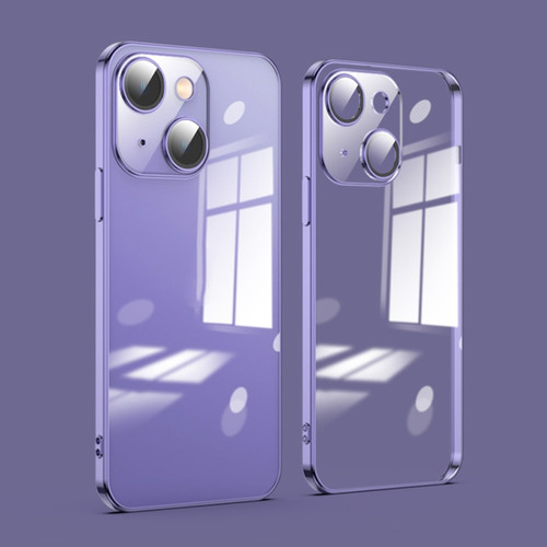 iPhone 14 Dustproof Glass Lens Protection Electroplating Phone Case - Purple