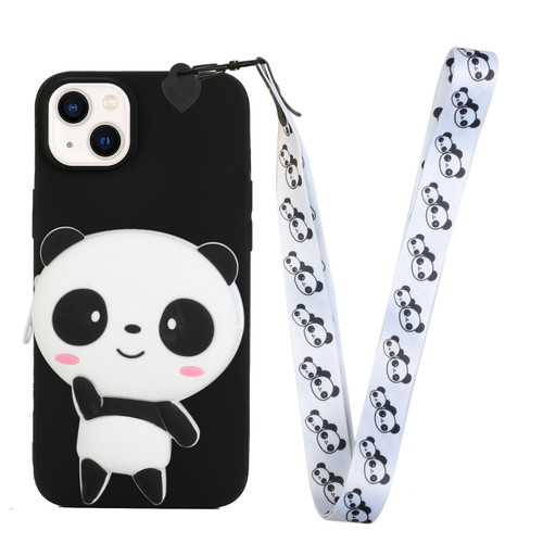 iPhone 14 Silicone Wallet Phone Case with Lanyard - Black Panda