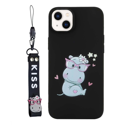 iPhone 14 Silicone Painted Phone Case with Lanyard - Hippo