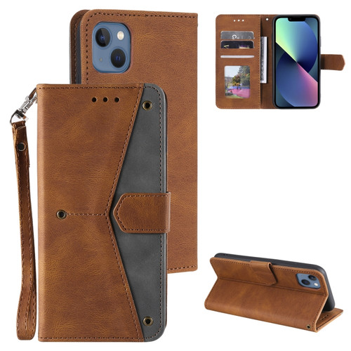 iPhone 14 Nail Skin Feel Stitching Calf Texture Leather Phone Case - Brown
