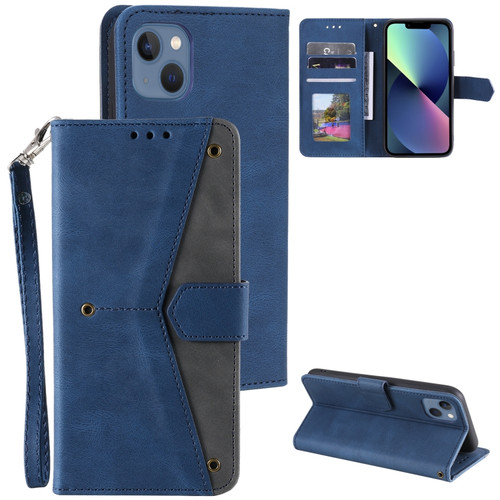 iPhone 14 Nail Skin Feel Stitching Calf Texture Leather Phone Case - Blue