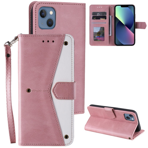 iPhone 14 Nail Skin Feel Stitching Calf Texture Leather Phone Case - Rose Gold