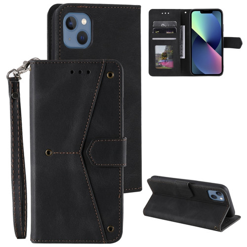 iPhone 14 Nail Skin Feel Stitching Calf Texture Leather Phone Case - Black