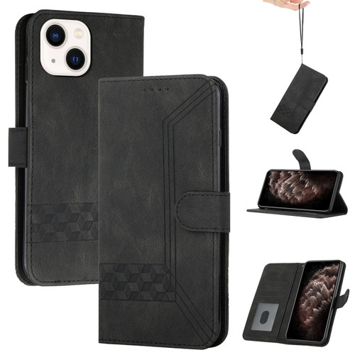 iPhone 14 Cubic Skin Feel Flip Leather Phone Case - Black