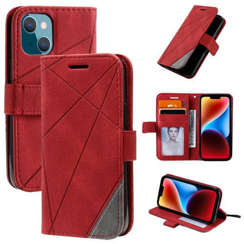 iPhone 14 Skin Feel Splicing Leather Phone Case - Red