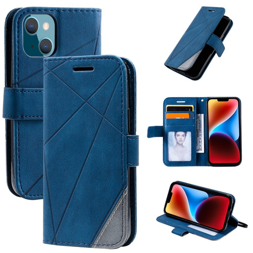 iPhone 14 Skin Feel Splicing Leather Phone Case - Blue