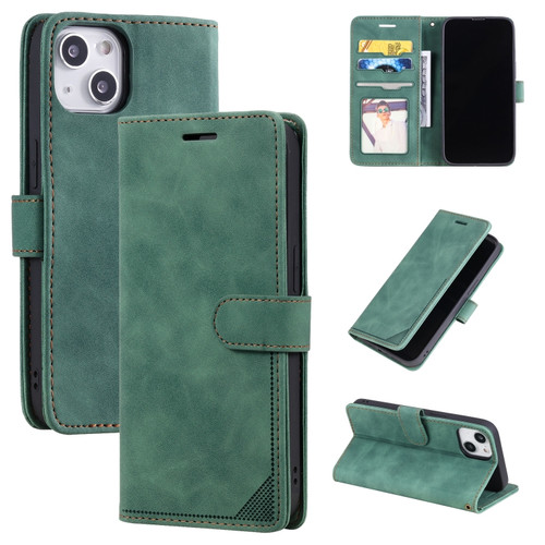 iPhone 14 Skin Feel Anti-theft Brush Horizontal Flip Leather Phone Case - Green