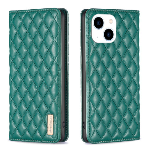 iPhone 14 Diamond Lattice Magnetic Leather Flip Phone Case - Green