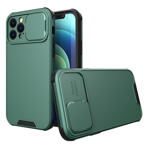 iPhone 14 Sliding Camera Cover Design PC + TPU Phone Case - Dark Green