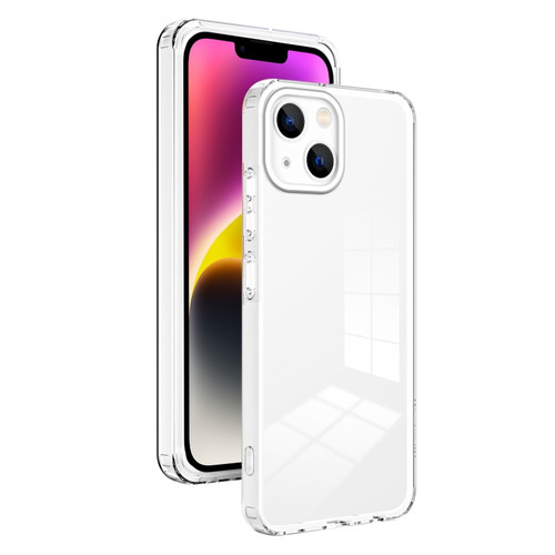 iPhone 14 3 in 1 Clear TPU Color PC Frame Phone Case - White