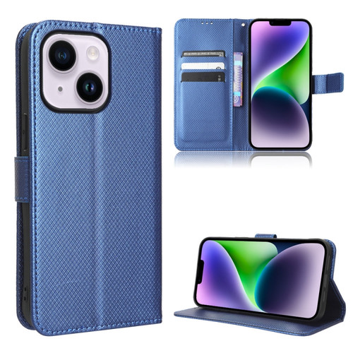 iPhone 14 Diamond Texture Leather Phone Case - Blue