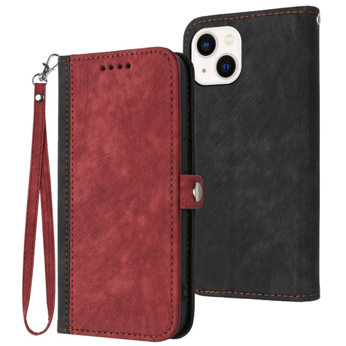 iPhone 14 Side Buckle Double Fold Hand Strap Leather Phone Case - Red