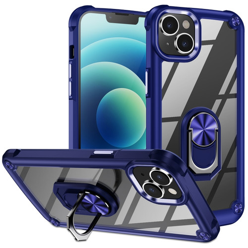 iPhone 14 TPU + PC Lens Protection Phone Case with Ring Holder - Blue