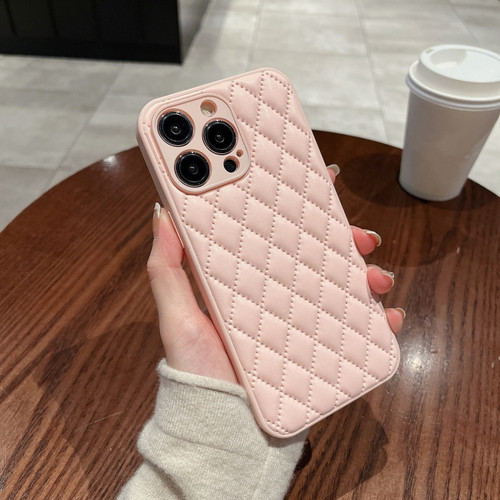 iPhone 14 Rhombic Texture Lambskin Phone Case - Pink