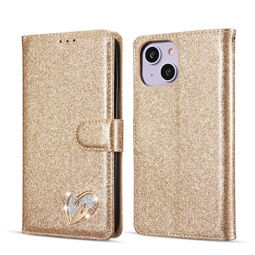 iPhone 14 Glitter Powder Love Leather Phone Case - Gold