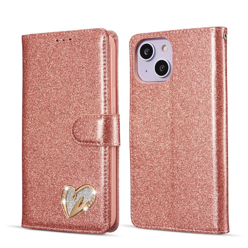 iPhone 14 Glitter Powder Love Leather Phone Case - Pink