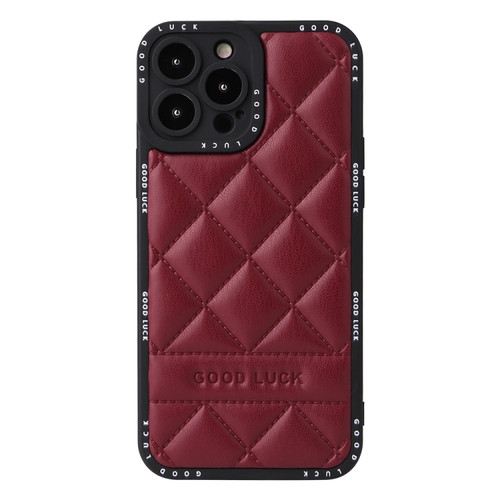 iPhone 14 Diamond Pattern Leather Phone Case - Wine Red