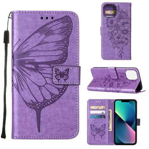 iPhone 14 Embossed Butterfly Leather Phone Case  - Light Purple