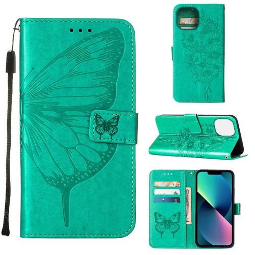 iPhone 14 Embossed Butterfly Leather Phone Case  - Green