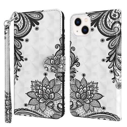 iPhone 14 3D Painting Pattern Flip Leather Phone Case  - Black Flower