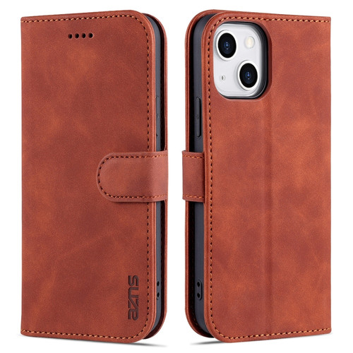 iPhone 14 AZNS Skin Feel Calf Texture Horizontal Flip Leather Case  - Brown
