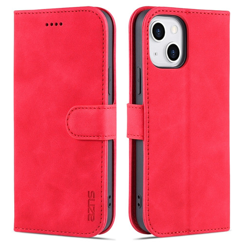 iPhone 14 AZNS Skin Feel Calf Texture Horizontal Flip Leather Case  - Red