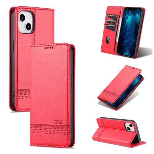 iPhone 14 AZNS Magnetic Calf Texture Flip Leather Phone Case  - Red