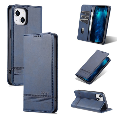 iPhone 14 AZNS Magnetic Calf Texture Flip Leather Phone Case  - Dark Blue