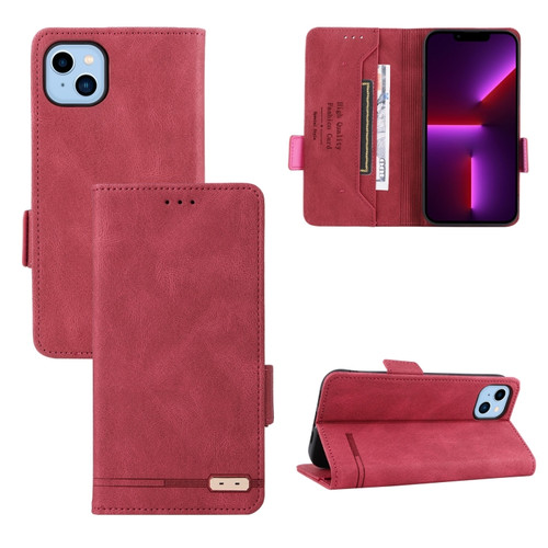 iPhone 14 Magnetic Clasp Leather Phone Case  - Red