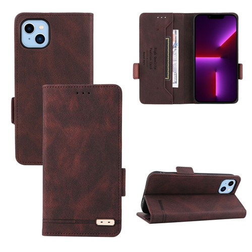 iPhone 14 Magnetic Clasp Leather Phone Case  - Brown