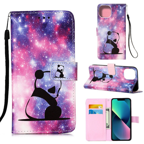 iPhone 14 Painted Flat Texture Leather Case with Lanyard & Card Slot & Wallet & Holder  - Baby Panda