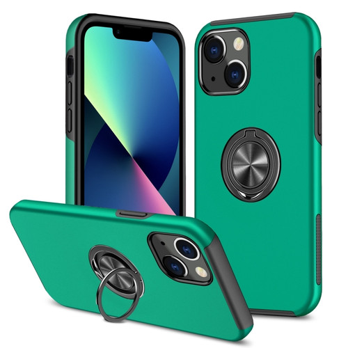 iPhone 14 Magnetic Ring Kickstand Shockproof Phone Case  - Dark Green