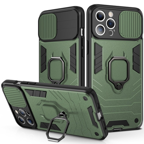 iPhone 14 Sliding Camera Cover Design TPU + PC Phone Case  - Dark Green