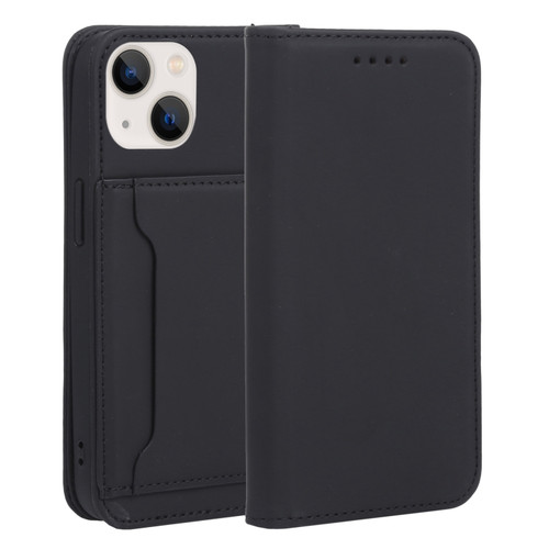iPhone 14 Magnetism Skin Feel Card Holder Leather Phone Case  - Black