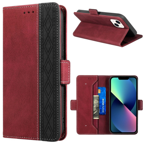 iPhone 14 Stitching Magnetic RFID Leather Case  - Red
