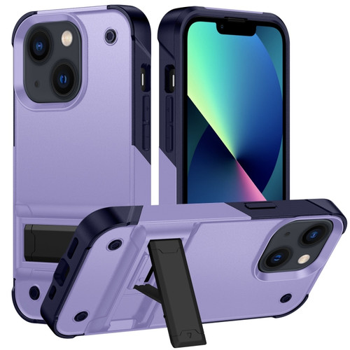 iPhone 14 PC + TPU Shockproof Phone Case with Holder  - Light Purple+Sapphire Blue