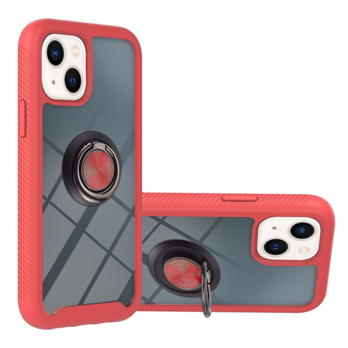 iPhone 14 Starry Sky Solid Color Series PC + TPU Case with Ring Holder & Magnetic Function  - Red