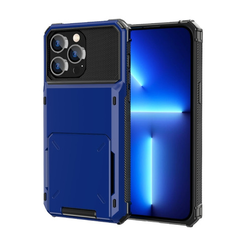 iPhone 14 Scratch-Resistant Shockproof Heavy Duty Rugged Armor Protective Case with Card Slot  - Blue
