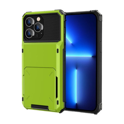 iPhone 14 Scratch-Resistant Shockproof Heavy Duty Rugged Armor Protective Case with Card Slot  - Green