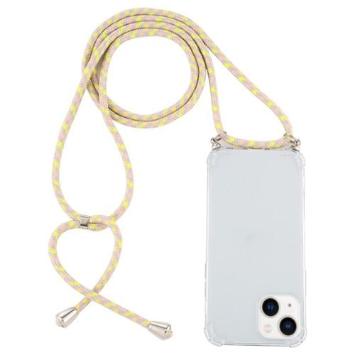 iPhone 14 Four-Corner Shockproof Transparent TPU Case with Lanyard  - Grey Yellow