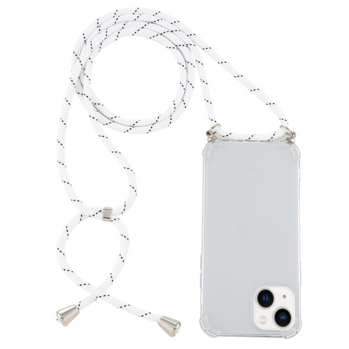 iPhone 14 Four-Corner Shockproof Transparent TPU Case with Lanyard  - White Black