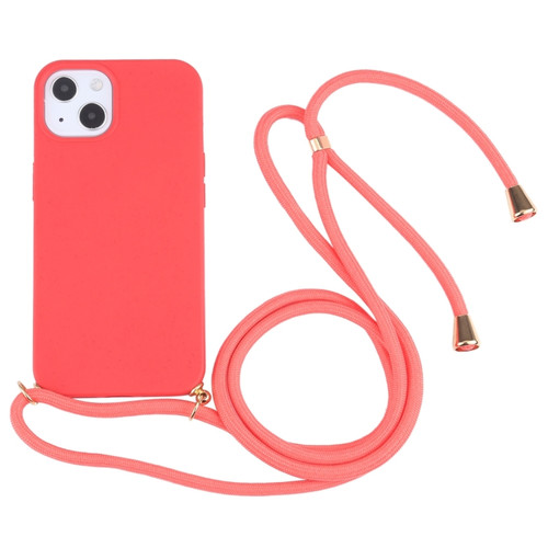 iPhone 14 Wheat Straw Material + TPU Shockproof Phone Case with Neck Lanyard  - Red
