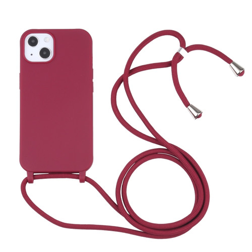 iPhone 14 Candy Colors TPU Protective Phone Case with Lanyard  - Red