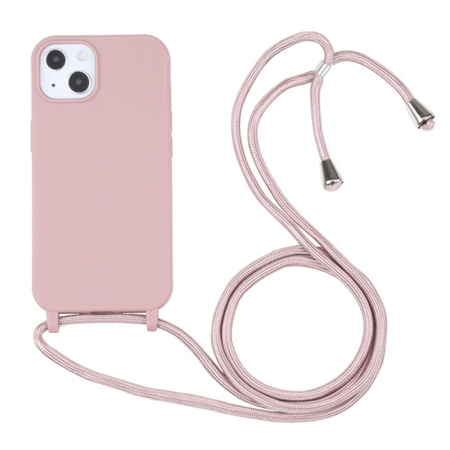 iPhone 14 Candy Colors TPU Protective Phone Case with Lanyard  - Rose Gold