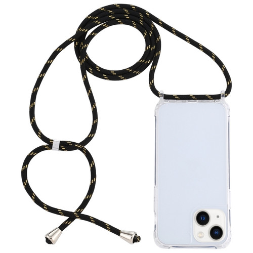 iPhone 14 Transparent Acrylic Airbag Shockproof Phone Protective Case with Lanyard  - Black Gold