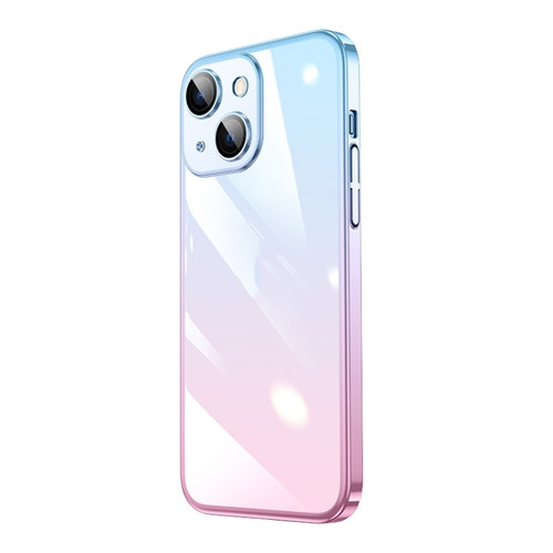 iPhone 14 Transparent Electroplated PC Gradient Phone Case  - Pink Blue