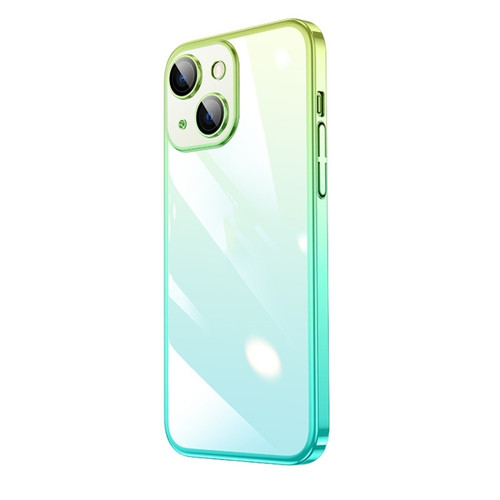 iPhone 14 Transparent Electroplated PC Gradient Phone Case  - Cyan-blue Green